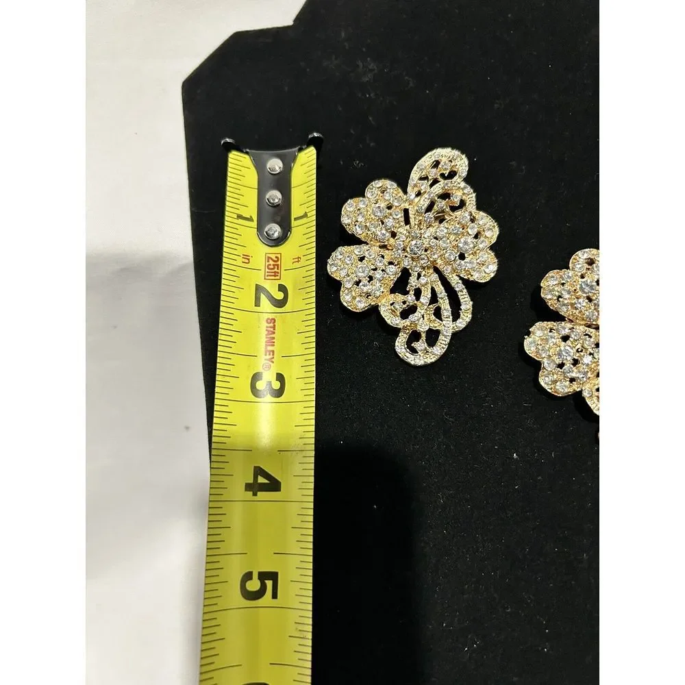 Rhinestone Butterfly‎ Brooch Pins Set of 2 Sparkly Goldtone